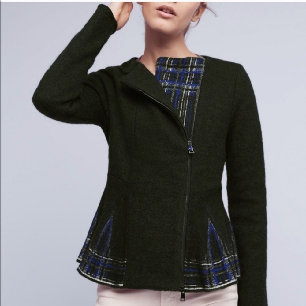 HWR Monogram Leila Green Plaid Peplum Wool Jacket